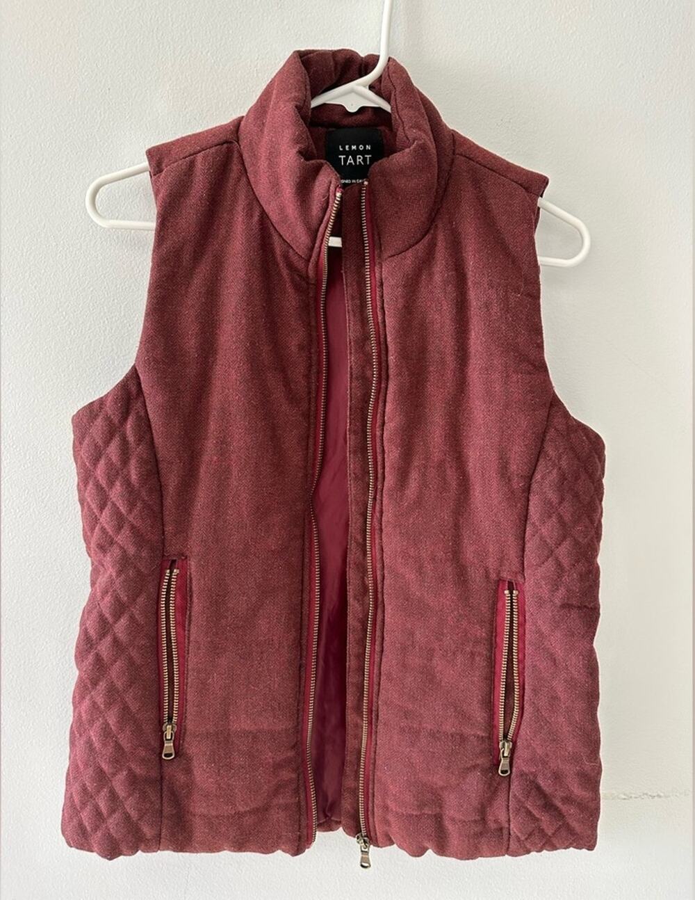 Lemon Tart Vest Women's Small Burgundy Skyros Wool Quilted Winter Gorpcore